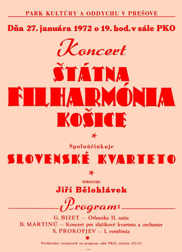 Plakát: koncert Jiřího Bělohlávka se Štátnou filharmónií Košice