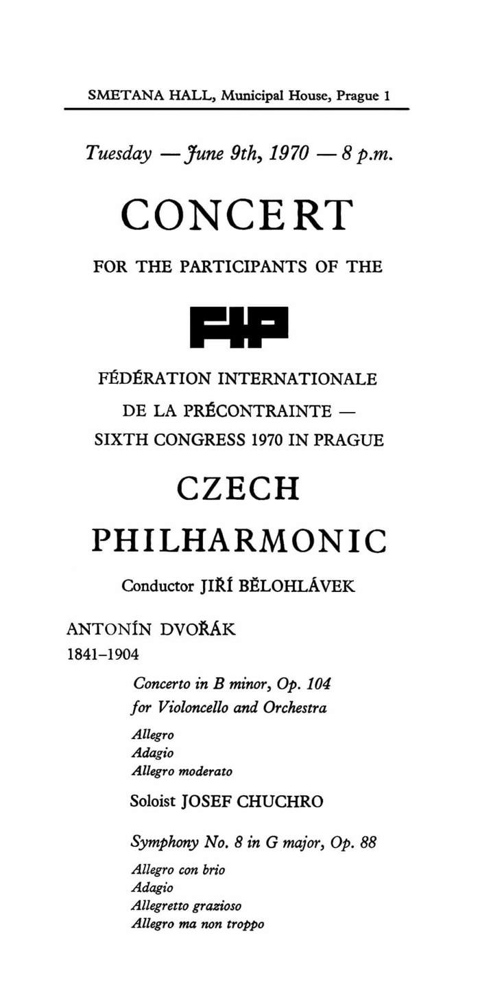 A poster for the concert of the Czech Philharmonic for delegates of the congress