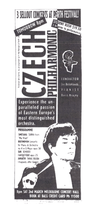 A Poster for a concert in Melbourne - Many thanks to Eva Breward for searching and preparing for publication