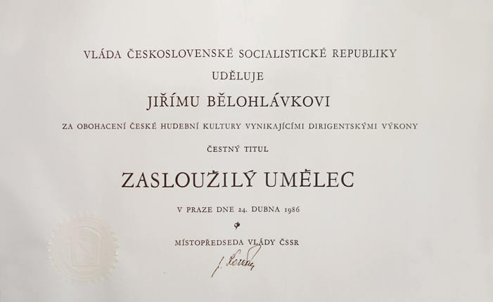 Titul Zasloužilý umělec udělený Jiřímu Bělohlávkovi