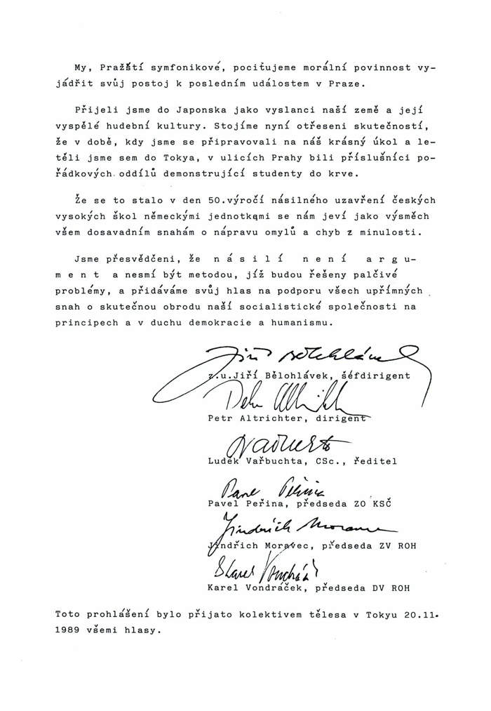 A joint proclamation of the members of the Prague Symphonic Orchestra regarding the events on Národní třída