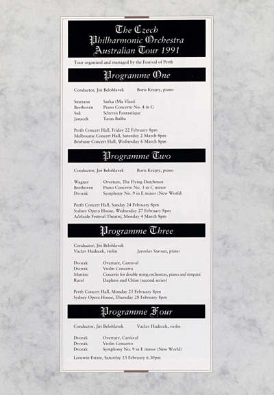Programme of the Australian Tour