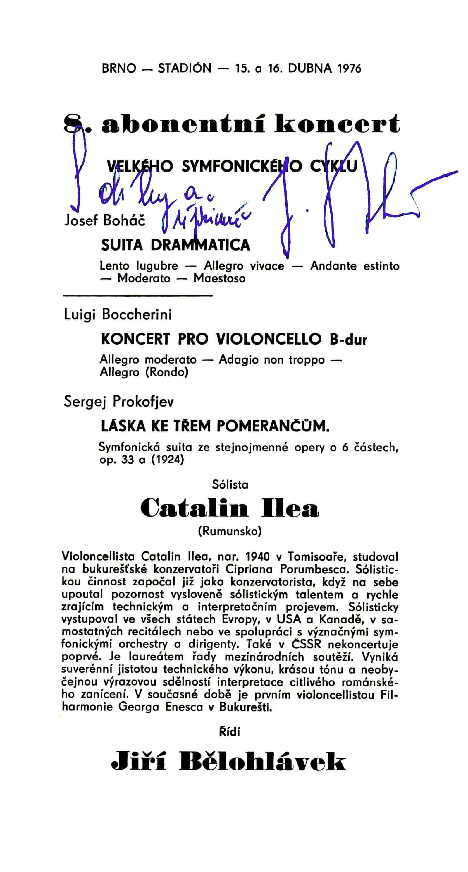 Plakát: program abonentního koncertu Státní filharmonie Brno v roce 1976