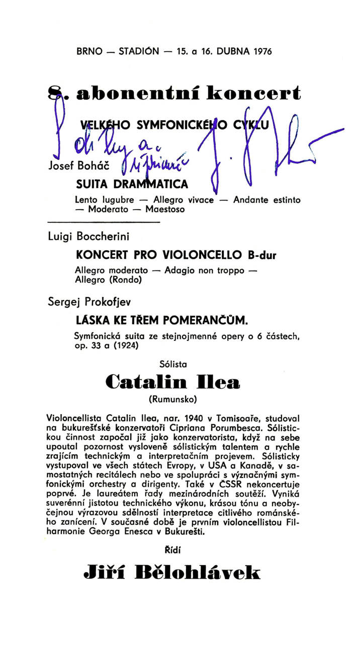 A poster and programme for a 1976 subscription concert of the State Philharmonic Orchestra Brno