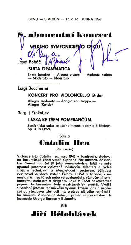 Plakát: program abonentního koncertu Státní filharmonie Brno v roce 1976