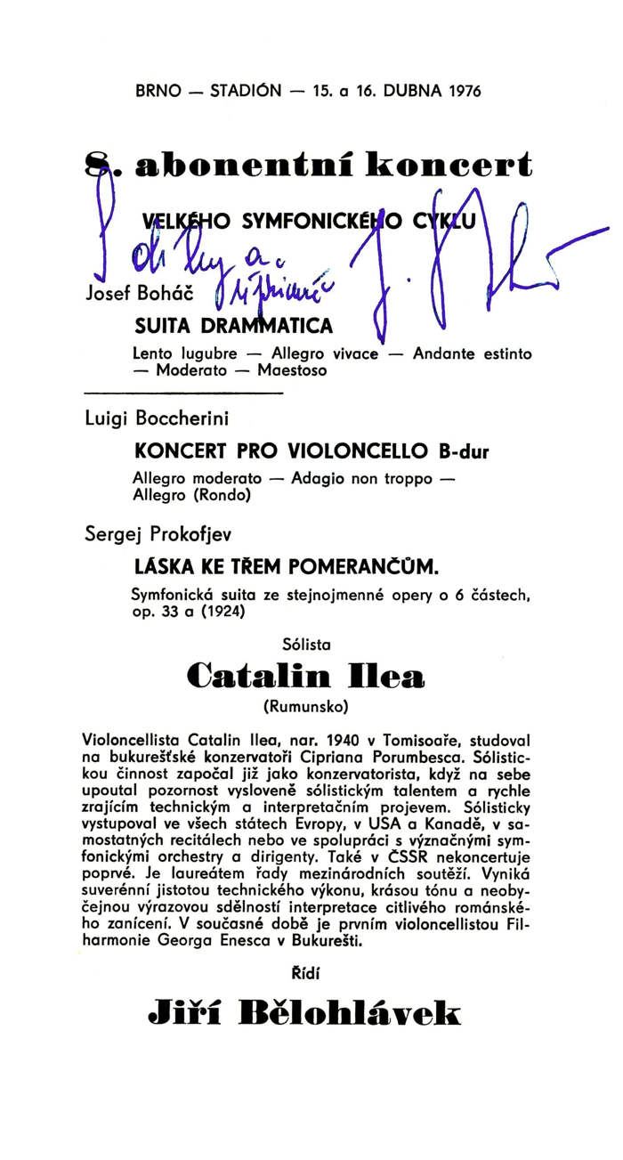 Plakát: program abonentního koncertu Státní filharmonie Brno v roce 1976