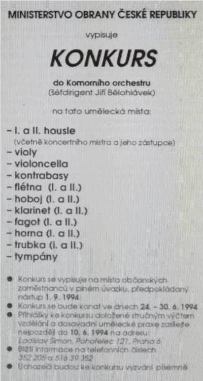 Invitation for auditions published in the press