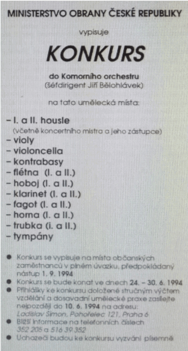 Invitation for auditions published in the press