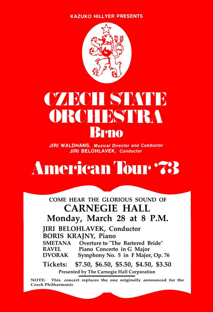 Plakát: program Bělohlávkova koncertu v Carnegie Hall v roce 1973